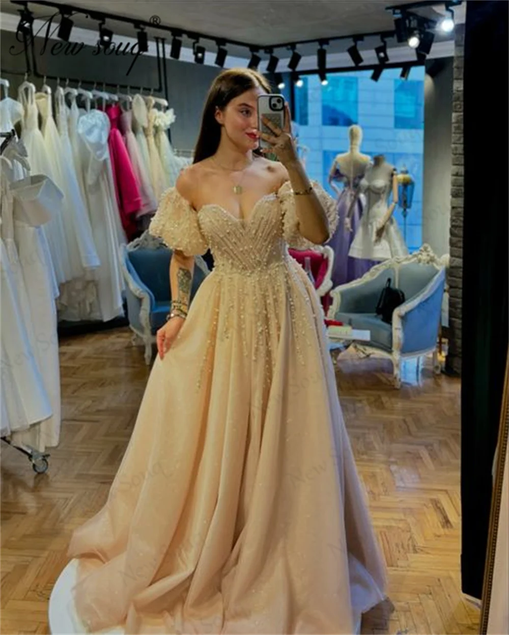 

New Luxury Off Shoulder Evening Dress Custom Made Pearls Birthday Party Second Reception Dress Vestidos De Noche Prom Dress 2025