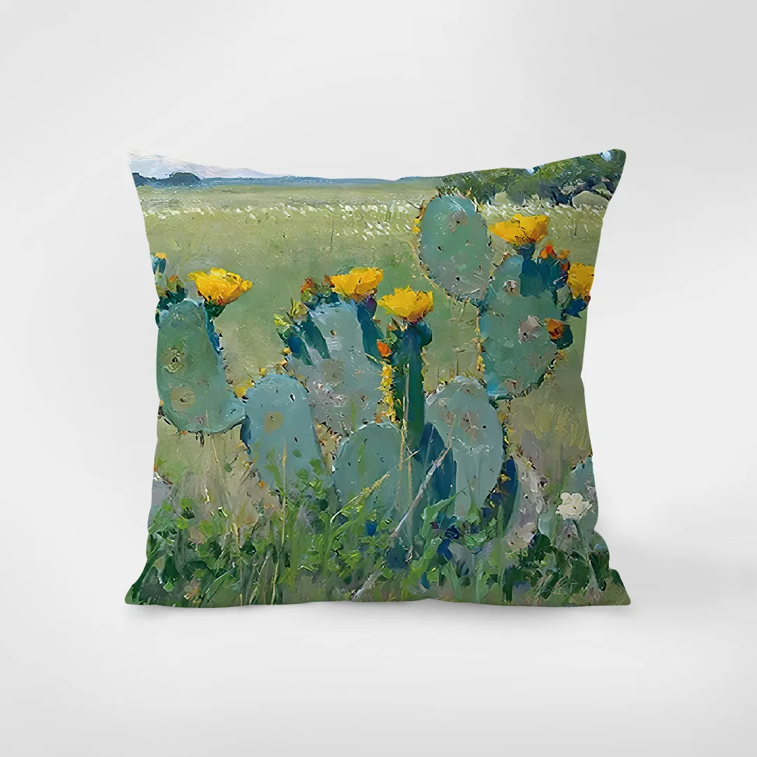 Vintage Blooming Cactus Velvet Cushion European Sofa Living Room Waist Pillow