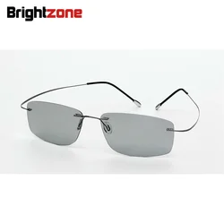 (5s Change Color) Photochromic Sunglasses Men Women Titanium Polarized Sun Glasses Chameleon Rimless Anti-glare Driving SunShade