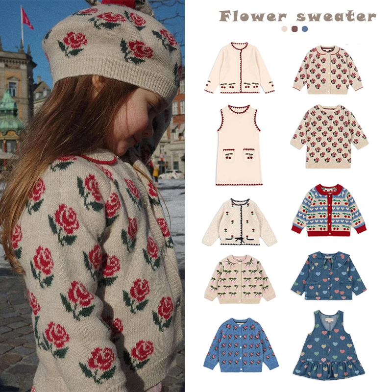 

Children's Sweater 2025 Autumn and Winter New Ks Girls' Cherry Knitted Cardigan Girls' Sweater Children's Cotton Sweater