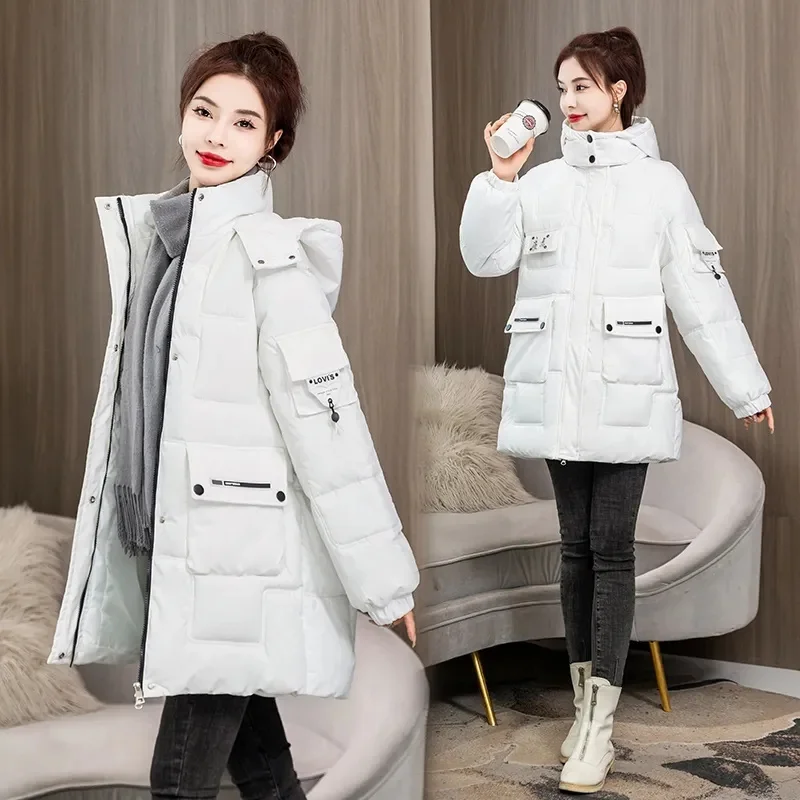 2023 New Women\'s Jacket Down Cotton Parkas Winter Jacket Coat Thick Long Coats Female Fashion Hooded Padded Outerwear