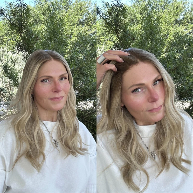 High Quality Wig Ombre Blonde with Light Brown Streaks Synthetic HD Lace Front Wig Heat Resistant Fiber Cosplay Daily Party Wigs