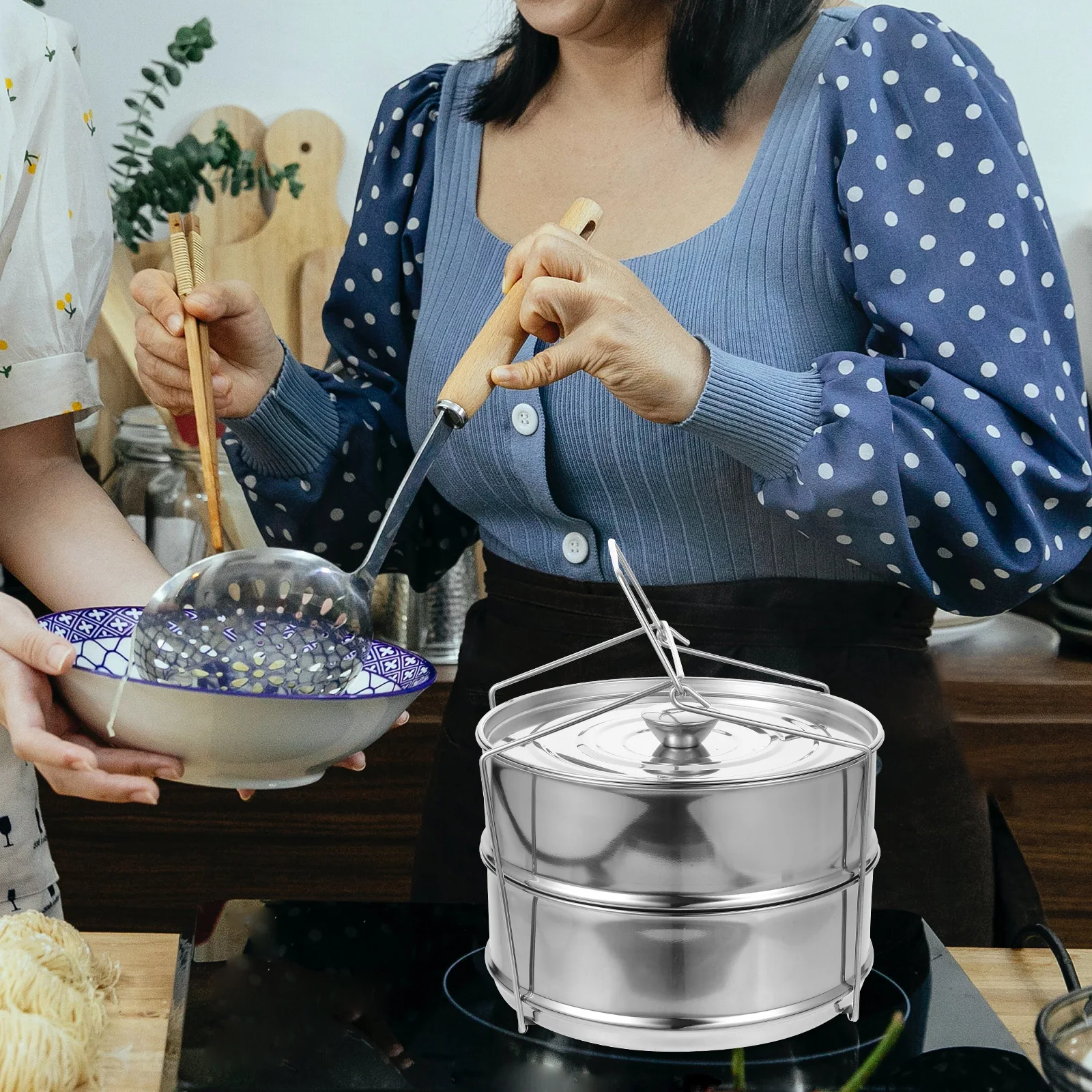 

Сковороды-вставки из нержавеющей стали, двухслойные портативные кастрюли-вставки для пароварки H, рисоварка, аксессуар для кастрюли под давлением