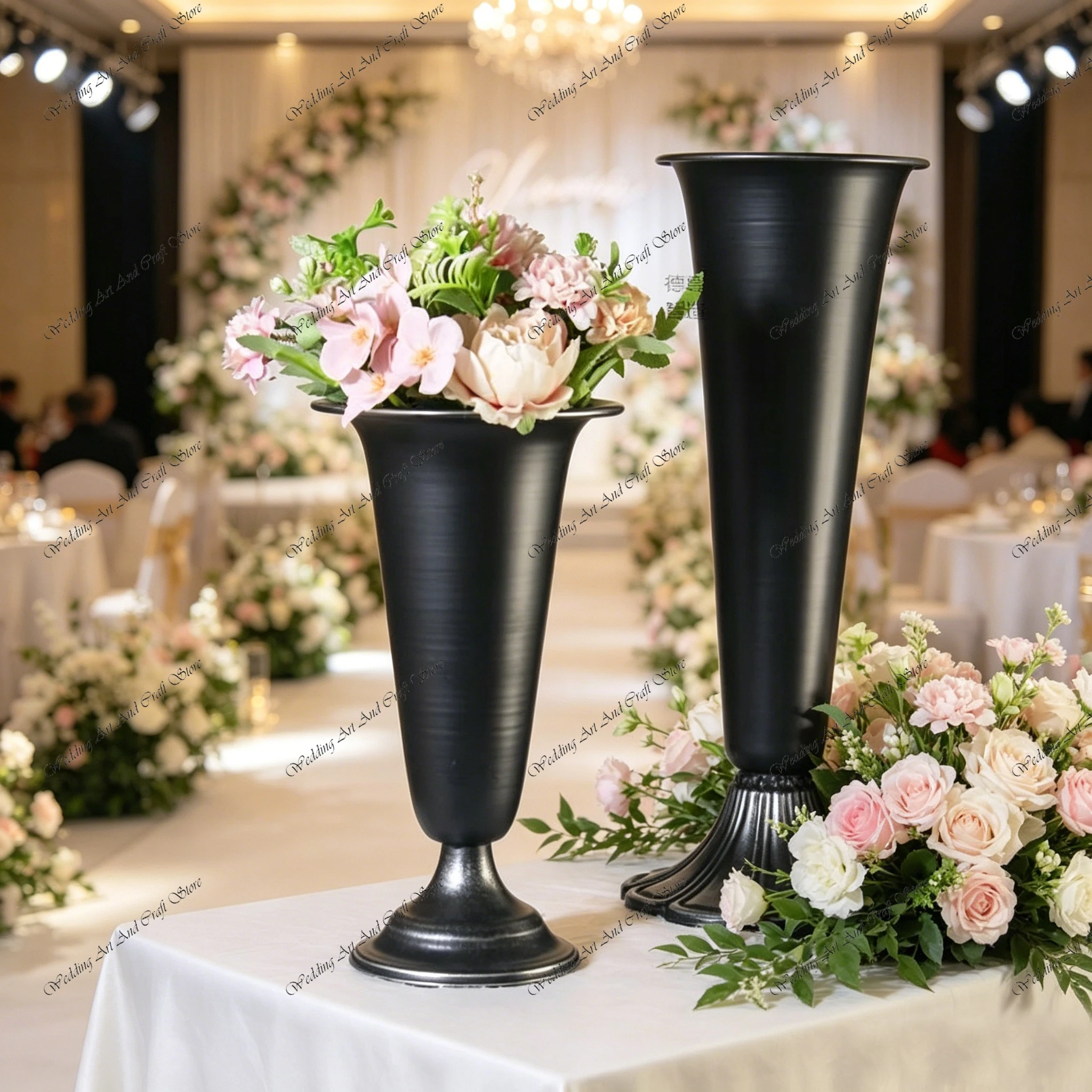 

10pcs f30 15-46cm Vintage Wedding Centre Pieces Table Decoration Flower Arrangement Holder Trumpet Black Metal Vases ivy966