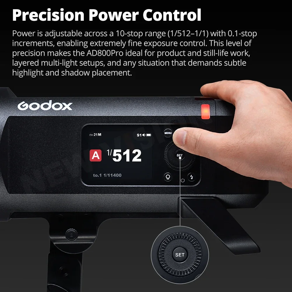 

Вспышка Godox AD800Pro 800Ws All-in-One для уличной съемки, двухцветная лампа 40Вт, время перезарядки 0.01-1.5с для студийной и уличной фотографии