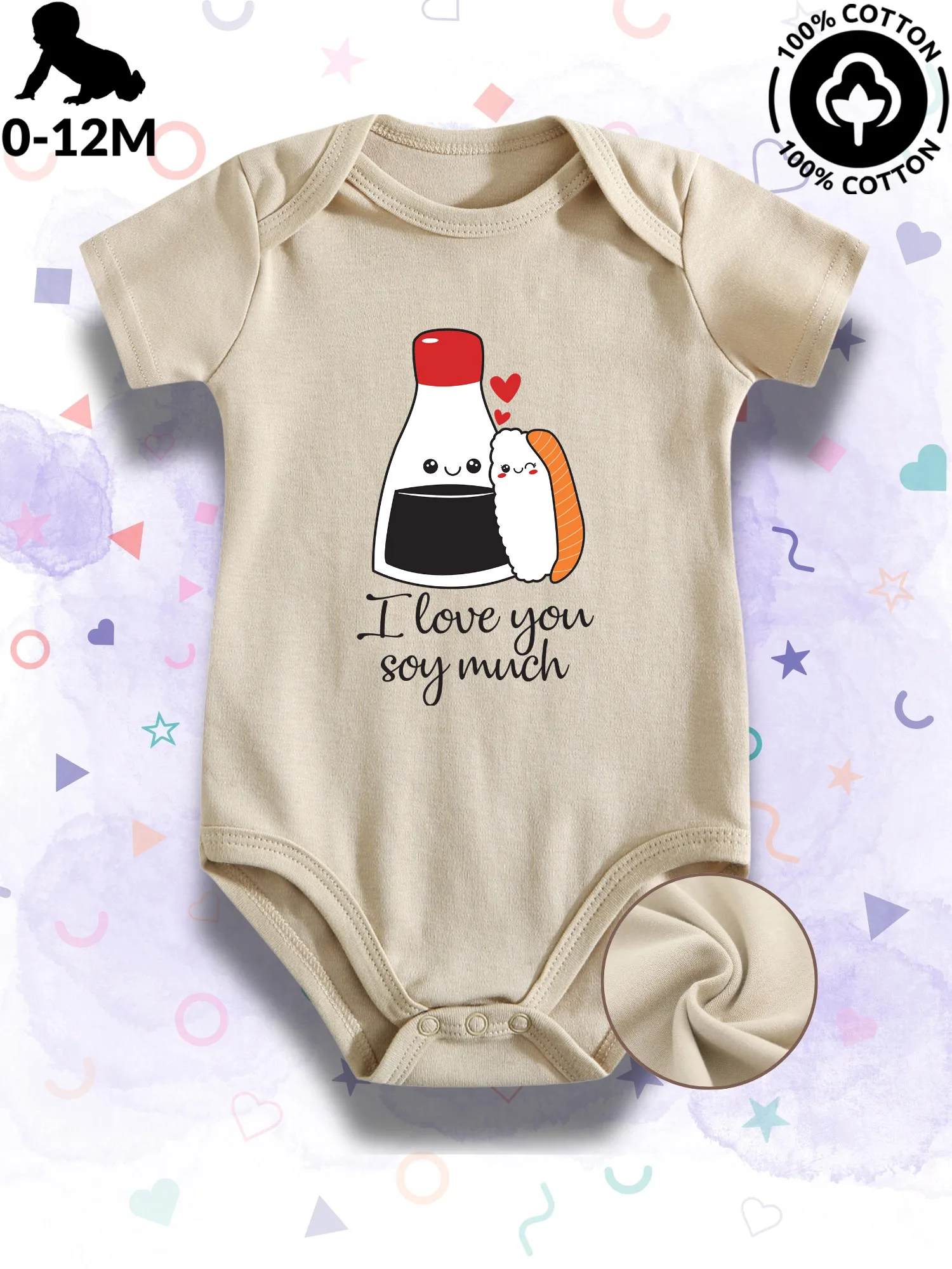 

Love You Soy Much Unisex Baby Bodysuit, 100% Cotton Soft Onesie, All-Season Wear Beige Crawling Suit 190GSM