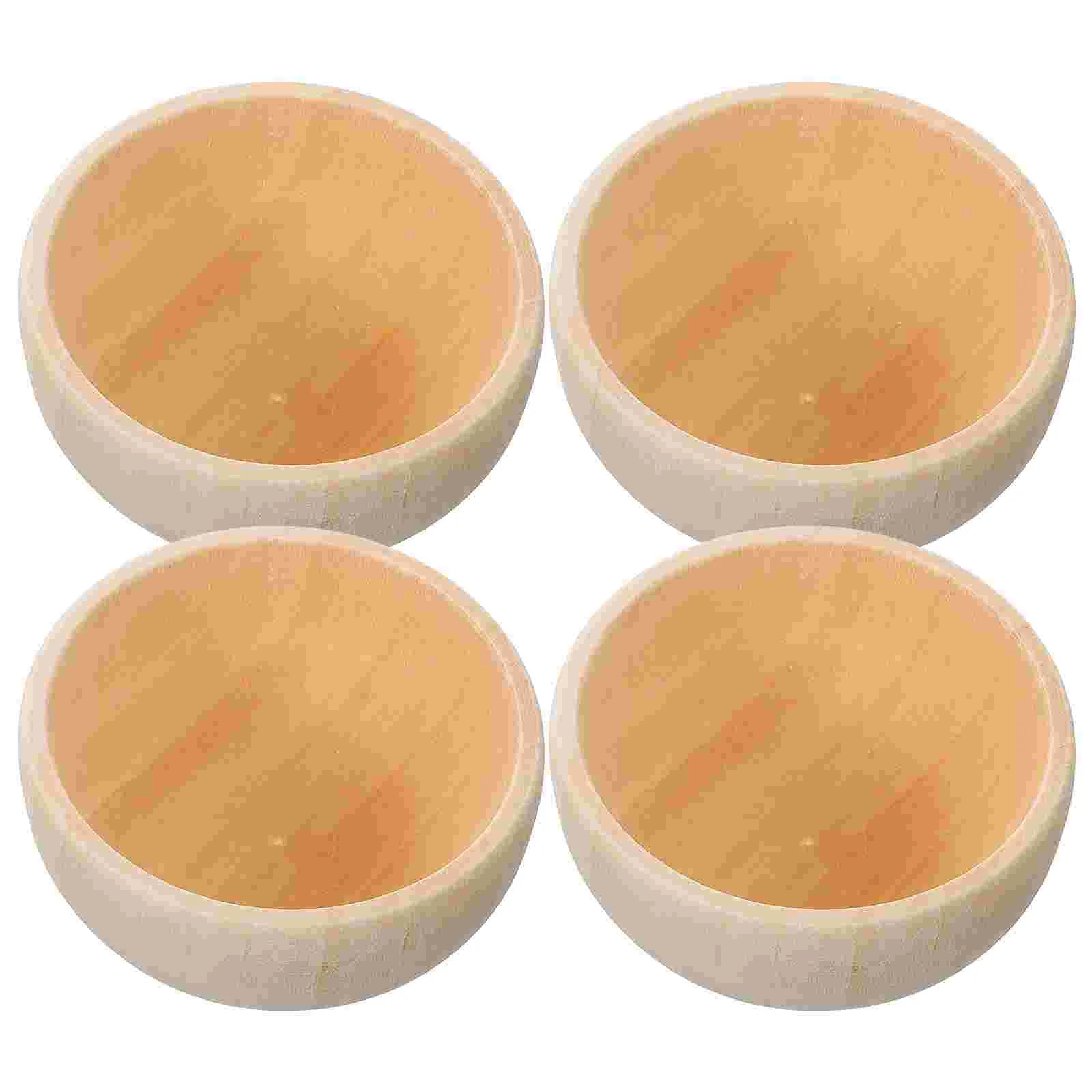 4 Pcs Miniature Craft Supplies Small Wooden Bowl Toys DIY Cutlery Material Kids