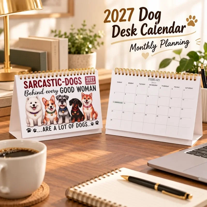 2027 Spiral-bound Weekly And Monthly Planner Calendar, Cute Puppy Animal Cover Style, Suitable For Work And Study Planning