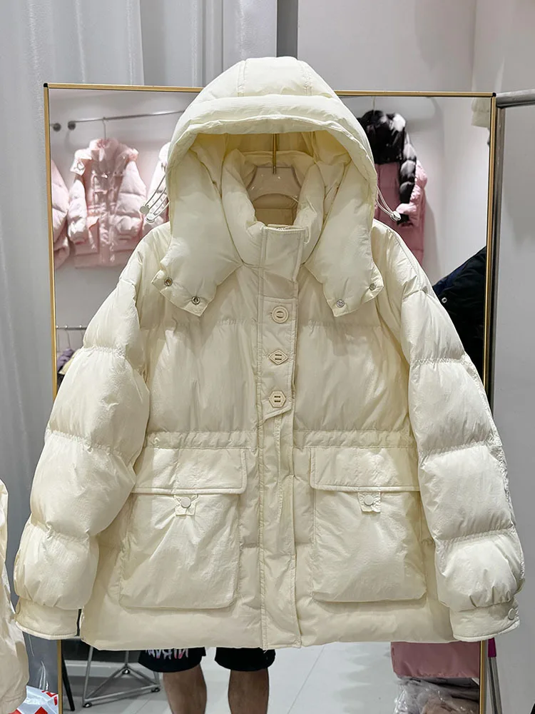 2024 New Women Down Coat Winter Jacket Female Mid Length Version Parkas Loose Thick Outwear Hooded Versatile Overcoat