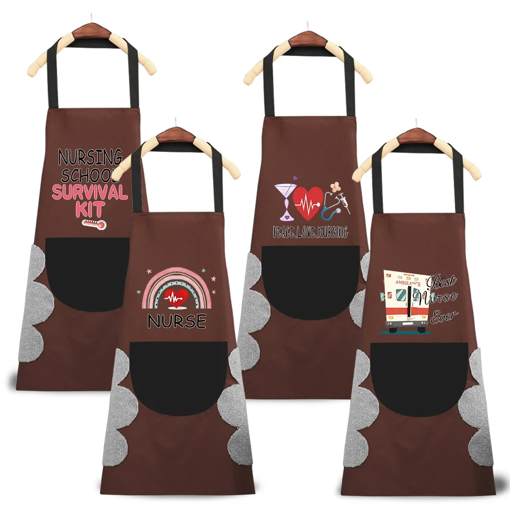 

Kitchen Household Cooking Apron Oil-Proof Waterproof Adult Fashion Printing Nurse Pattern Coffee Apron Kitchen Accessories