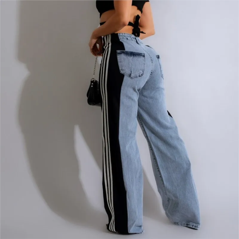 2024 New Autumn Y2K High Waist Baggy Jeans For Women Fashion Loose Denim Wide Leg Pants Casual Female Clothing Patchwork 