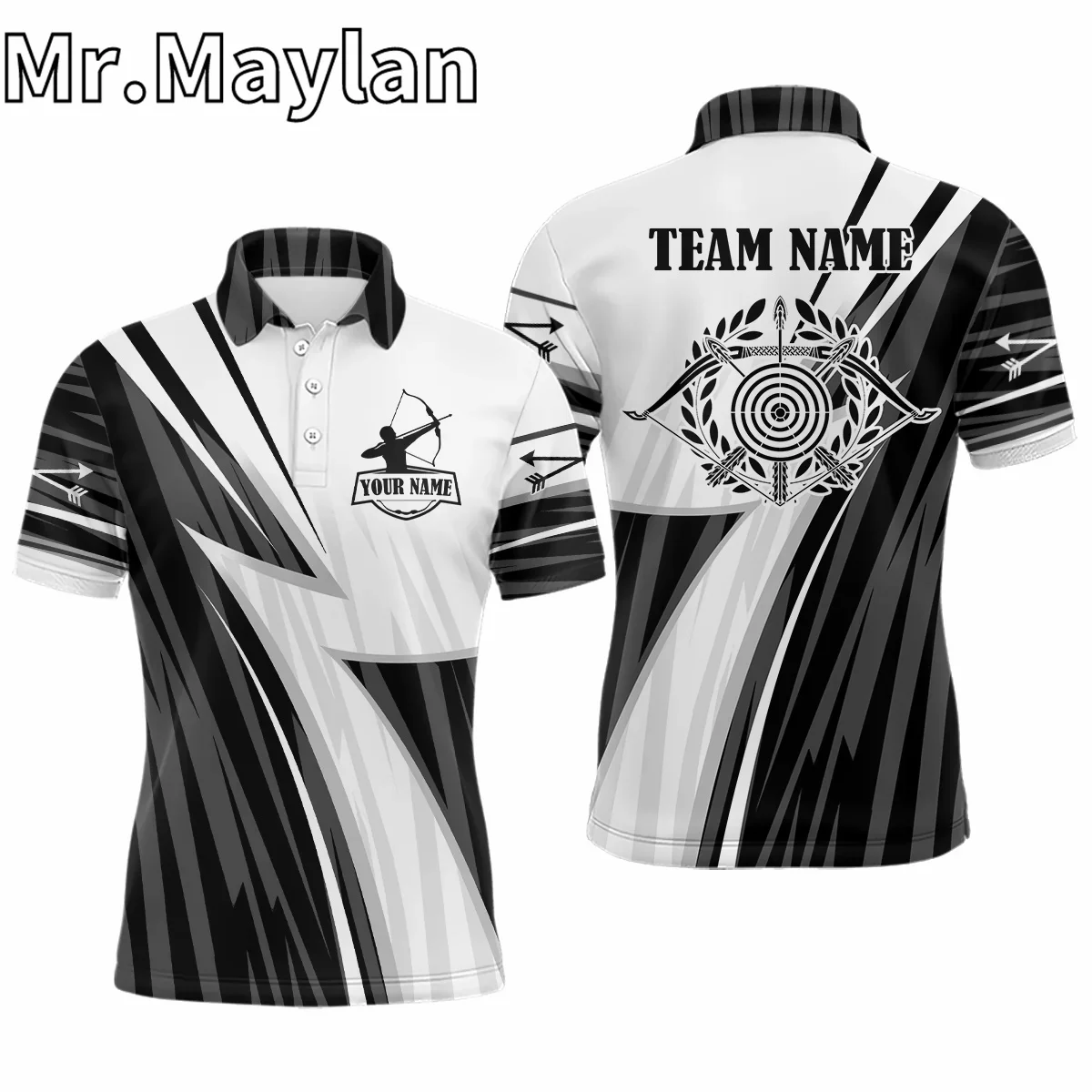 3D Personalized White Black Target Archery Sports Polo Shirts For Men Custom Arrows Archery Team Shirts Gift For Archery Lovers