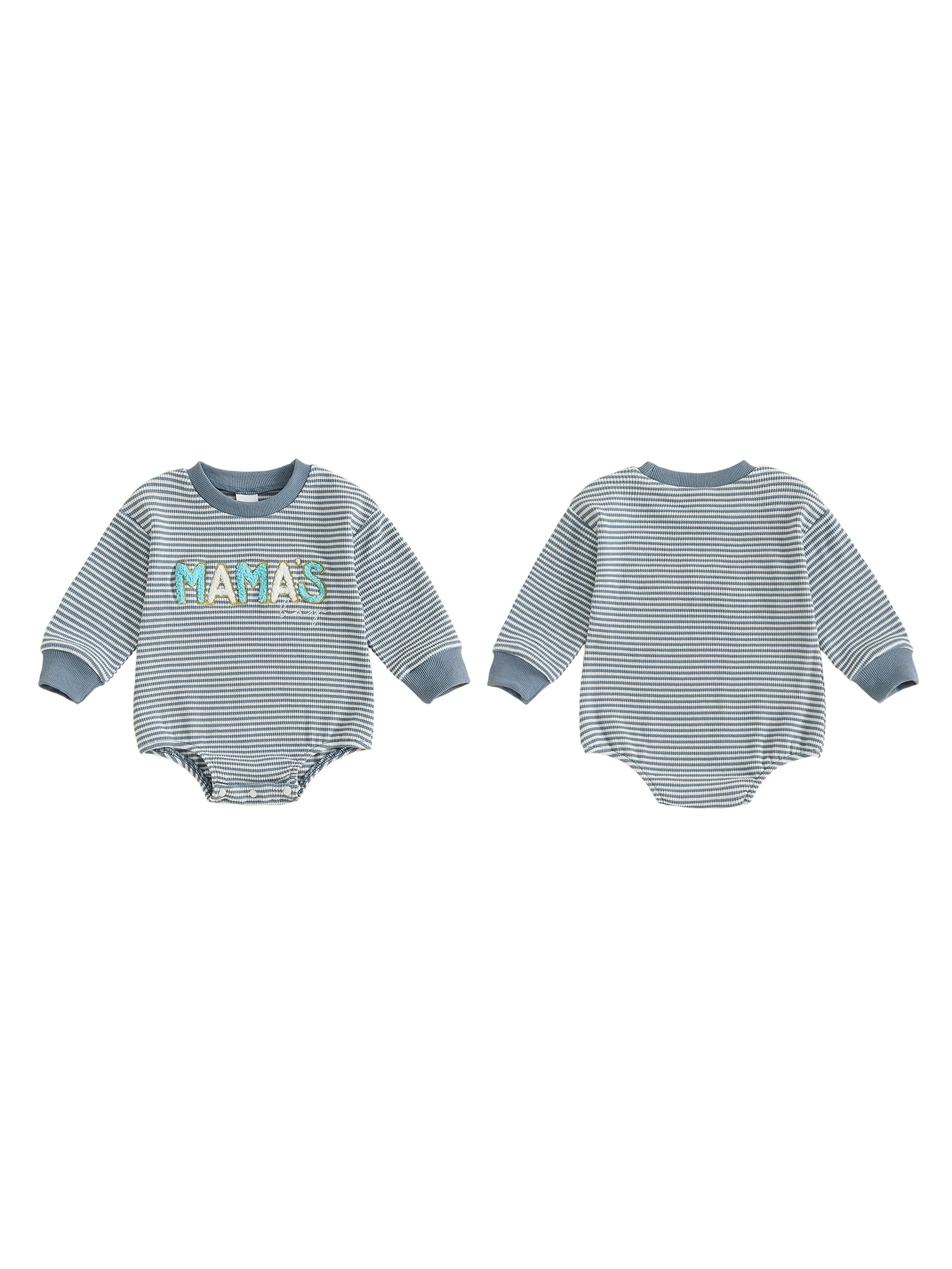 

Infant Boy Autumn Romper with Striped Design and Embroidered Letters Long Sleeve Round Neck Jumpsuit for Baby Boys