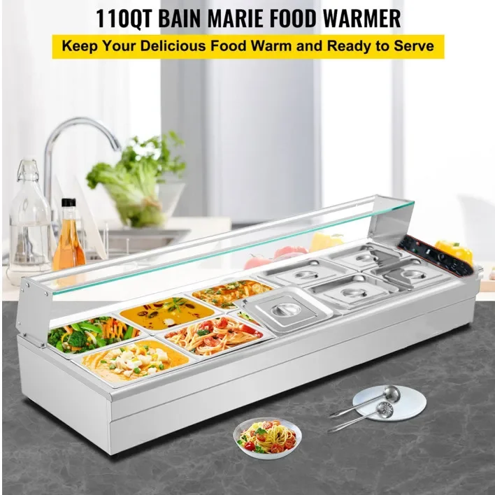 

ForHeavybao Commercial Electric Bain Maries With Glass Sneeze Guards Commercial Buffet Bain Marie For Restaurant Food Warmer