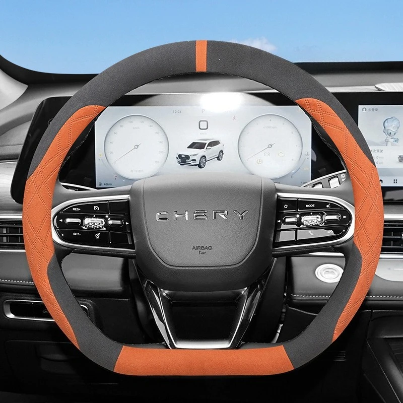Suede Leather Steering Wheel Cover For Geely Monjaro Coolray Azkarra Okavango Emgrand Tugella 2024 2025 2026 Auto Accessories