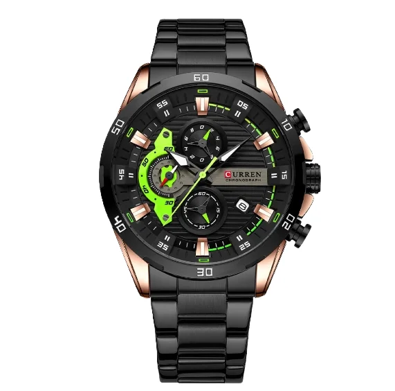 Hot selling 2024 new men's waterproof quartz six needle calendar steel strip business men's watch, shipped within 48 hours