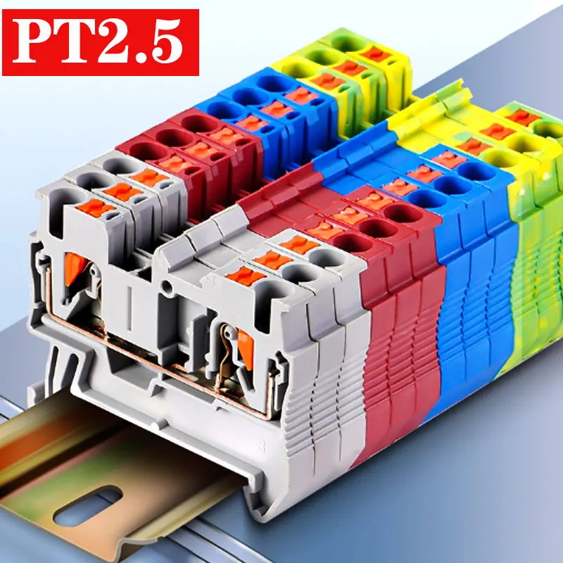 100Pcs PT 2.5 Push-in Terminal 800V Penetration Anal Plug 2.5mm² Cable Electrical Connector 10Pcs PT2.5 DIN Rail Terminal Block