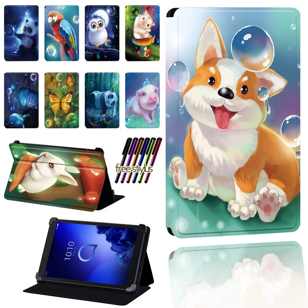 Animal Letter Case for Alcatel 1T 7 10/3T 8 10/A3 10 Tablet Anti-fall Lightweight Protective Case Cover + Stylus