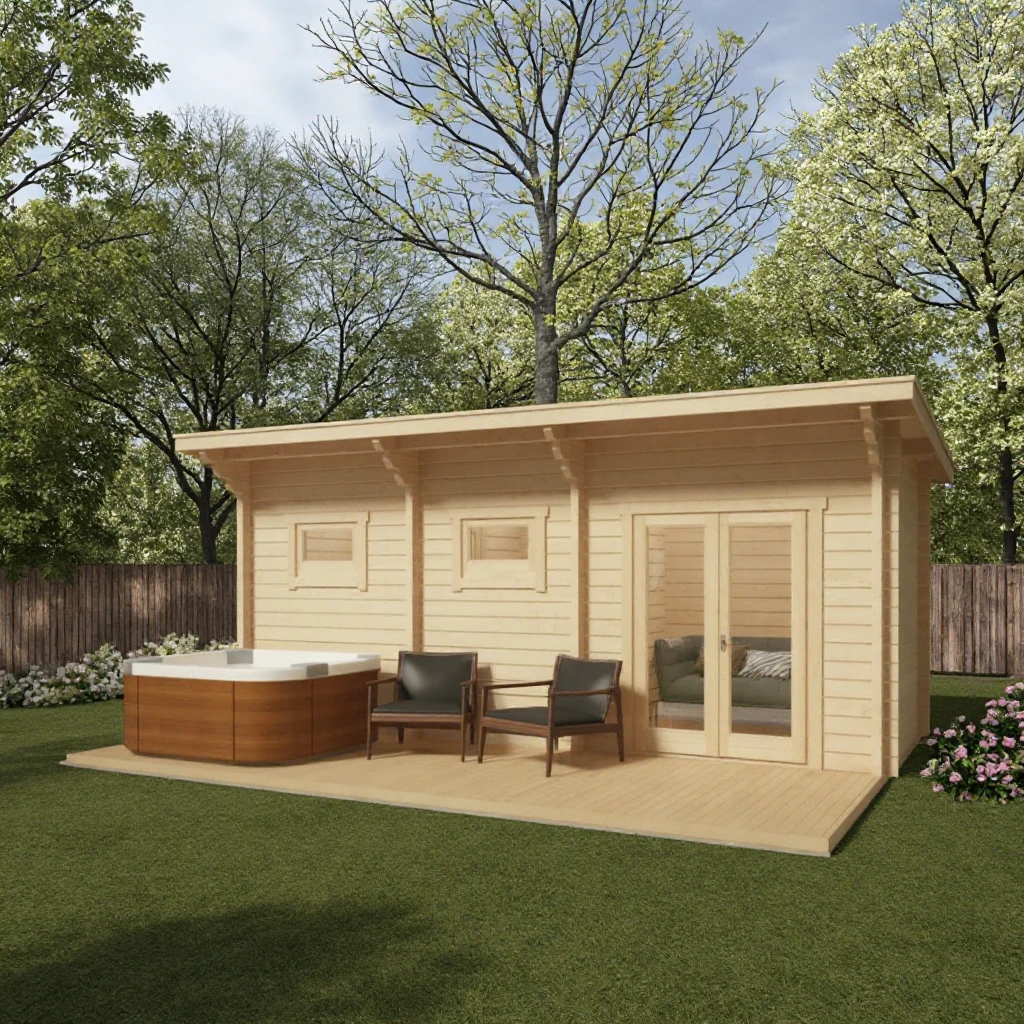 Custom Modern Electric Outdoor Sauna with Bathtub and Shower Red Cedar/Hemlock 6KW 2 People Capacity