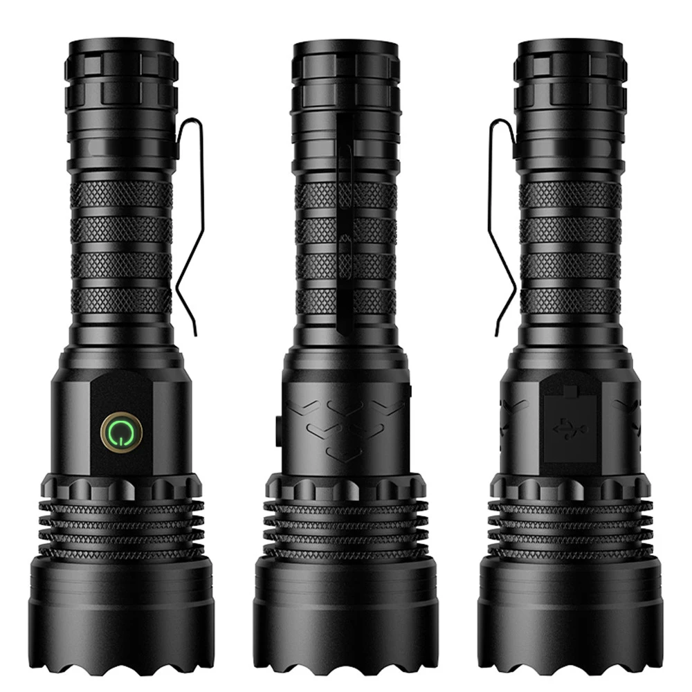 High Power Long Range Flashlight Aluminum Alloy Zoom 21700 Rechargeable Battery Type-c Charging Outdoort Camping Torch