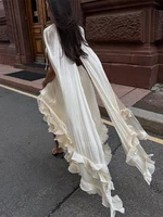 Women Solid Ruffle  Maxi Dress Fashion Lapel V-neck Sleeveless Pleated High Waist Chic Dresses 2026 Summer Lady Vacation Robes - Image 4