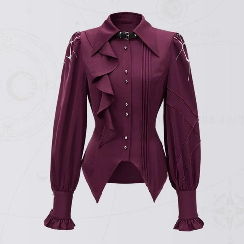 Camisas victorianas Vintage elegantes de Lolita para mujer, blusas irregulares de manga larga con volantes, Tops ajustados góticos japoneses Y2k para mujer