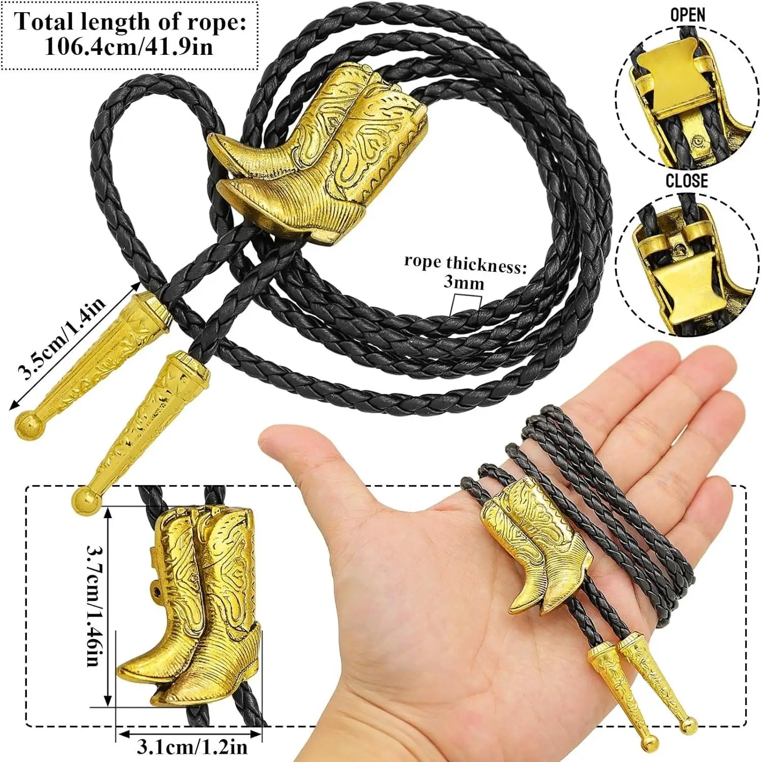 Cowboy Boots Rodeo Country Western Leather Bolo Bola Tie Line Dance Neck Fashion Jewelry Man Pendant Necklace Chain Accessories