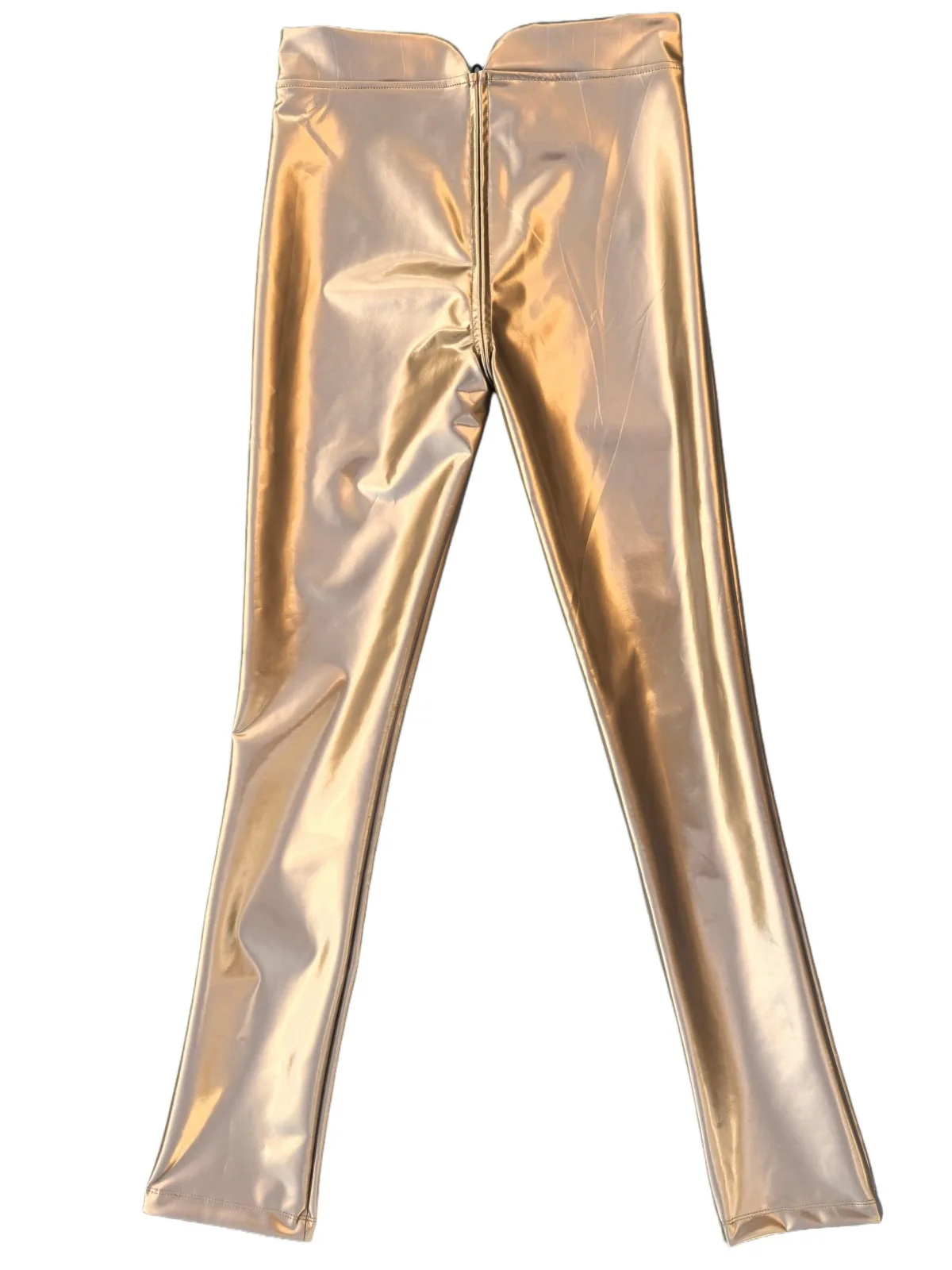 DS Stage Performance Costume Leather Pants Low Waist Front Crotch Tie-wrapped Trousers Ladies Silver Metallic Shiny Leather Legg