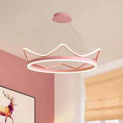 Modern LED Strip Crown Shape Ring Chandelier Gold Pink Stainless steel Pendant Light For Baby Kids Bedroom Ceiling Lamp