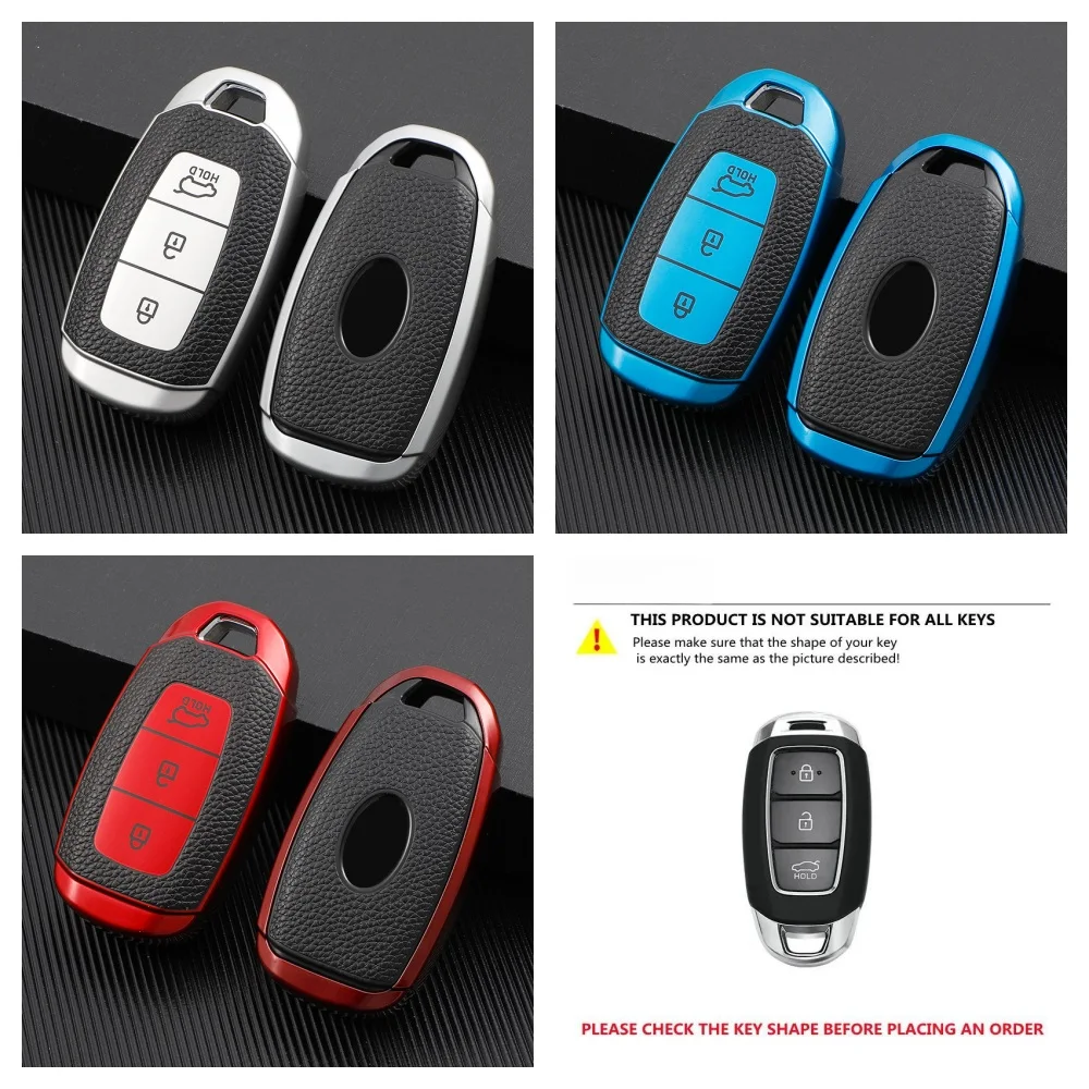 Leather TPU Car Remote Key Case Cover For Hyundai i30 ix25 Elantra KONA Solaris Azera Grandeur Ig TM Accent Santa Fe Palisade