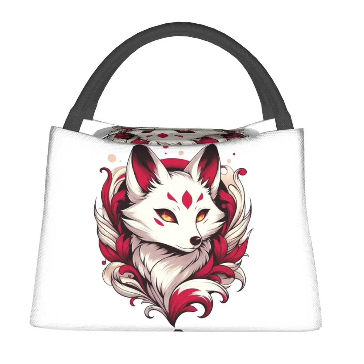 Crimson Blossom Kitsune Fox Lunch Bags Insulated Bento Box Resuable Lunch Tote Picnic Bags Thermal Bag for Woman Children Work