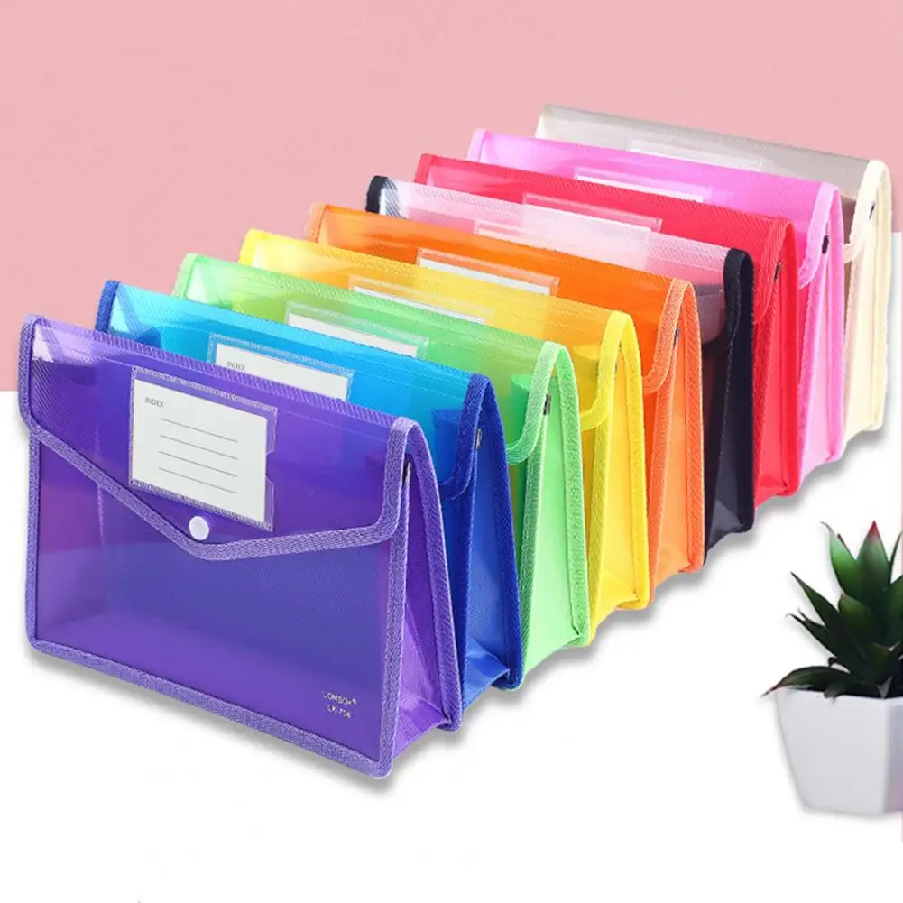 A4 Colorful File Folder with Label Pocket Button Closure for Organizing Examination Paper Document File Organizer School Supply