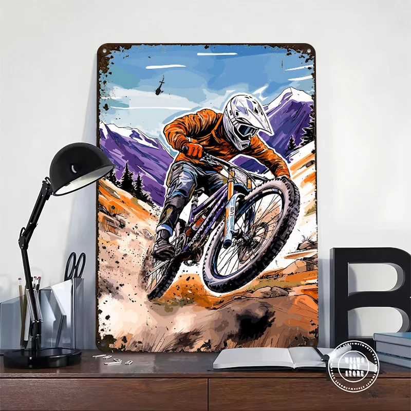 Downhill Domination 3D Printed Texture Poster Personalized Wall Art Retro Metal Tin Signs for Garage Decoration Room Desk Decor