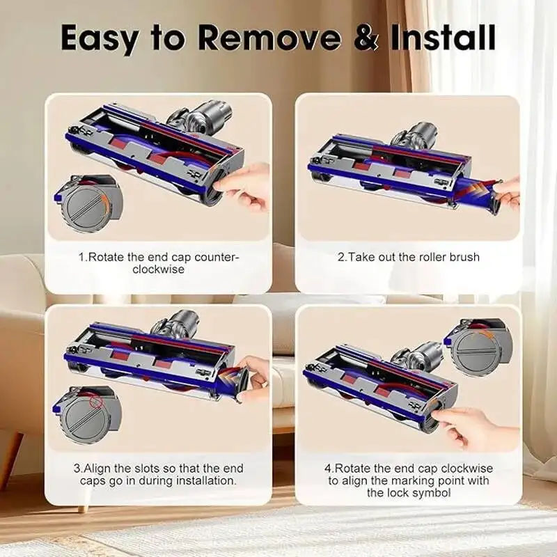 Vacuum Cleaner Floor Attachment Bristle Roller Brush Vacuum Cleaner Direct Brush Head Suitable for Dyson V8 V10 V11 V15 V7