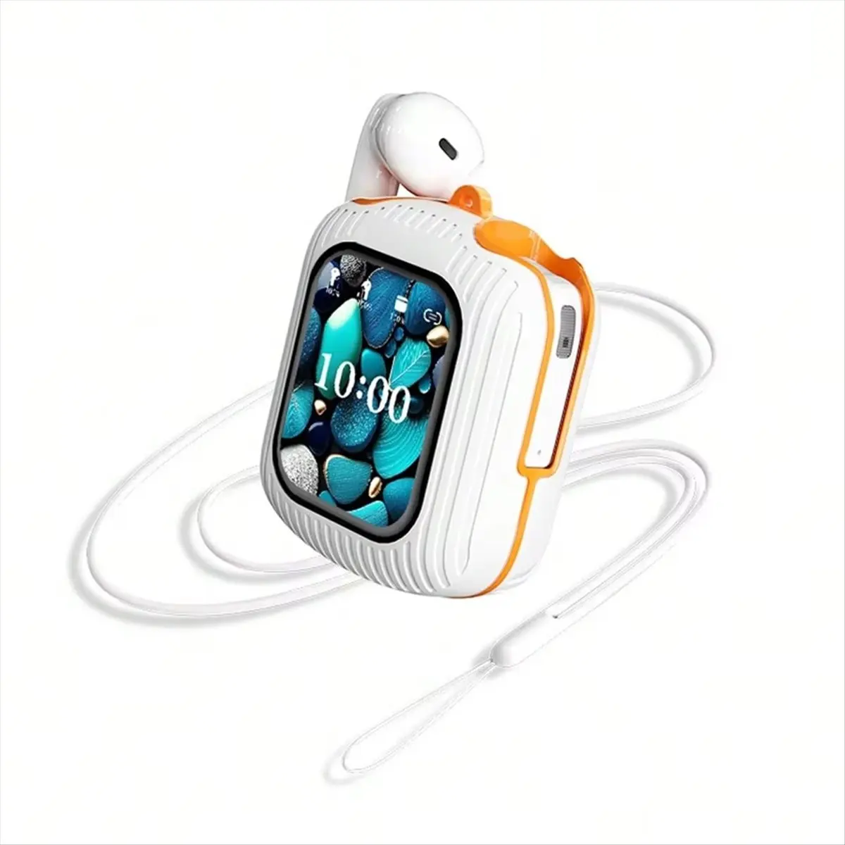 Special Offer-Intelligent Wireless Touch Screen Multifunctional Earphones ENC Noise Cancelling Bluetooth Earphones White Orange