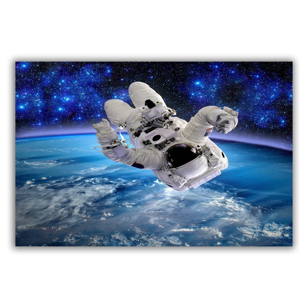 HT049 Spectacular Universe Earth And Moon Space Station Astronaut Silk Fabric Poster Art Decor Indoor Painting Gift