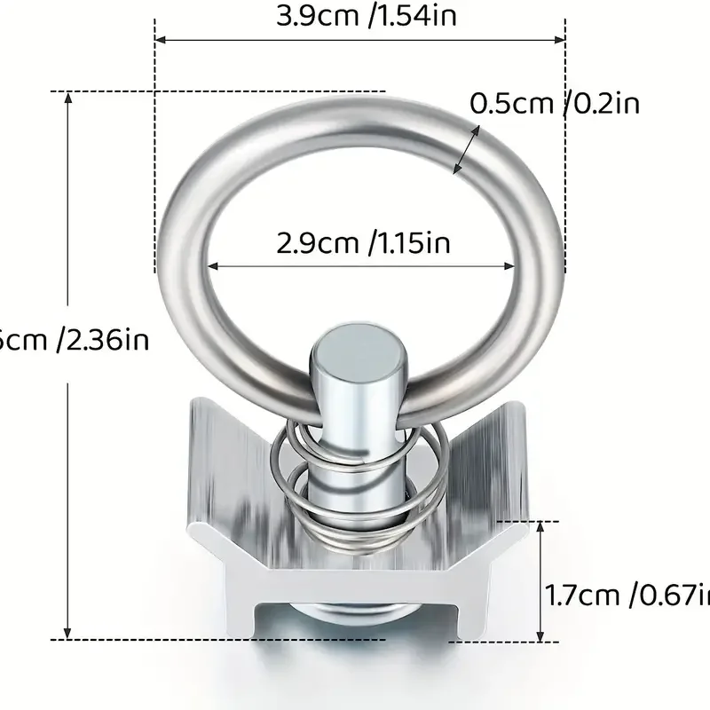 19.7 Inch Aluminum L Track Rail With 2pcs Single Stud Fittings And End Caps For Caravan Aluminum Track With Stainless Steel Ring
