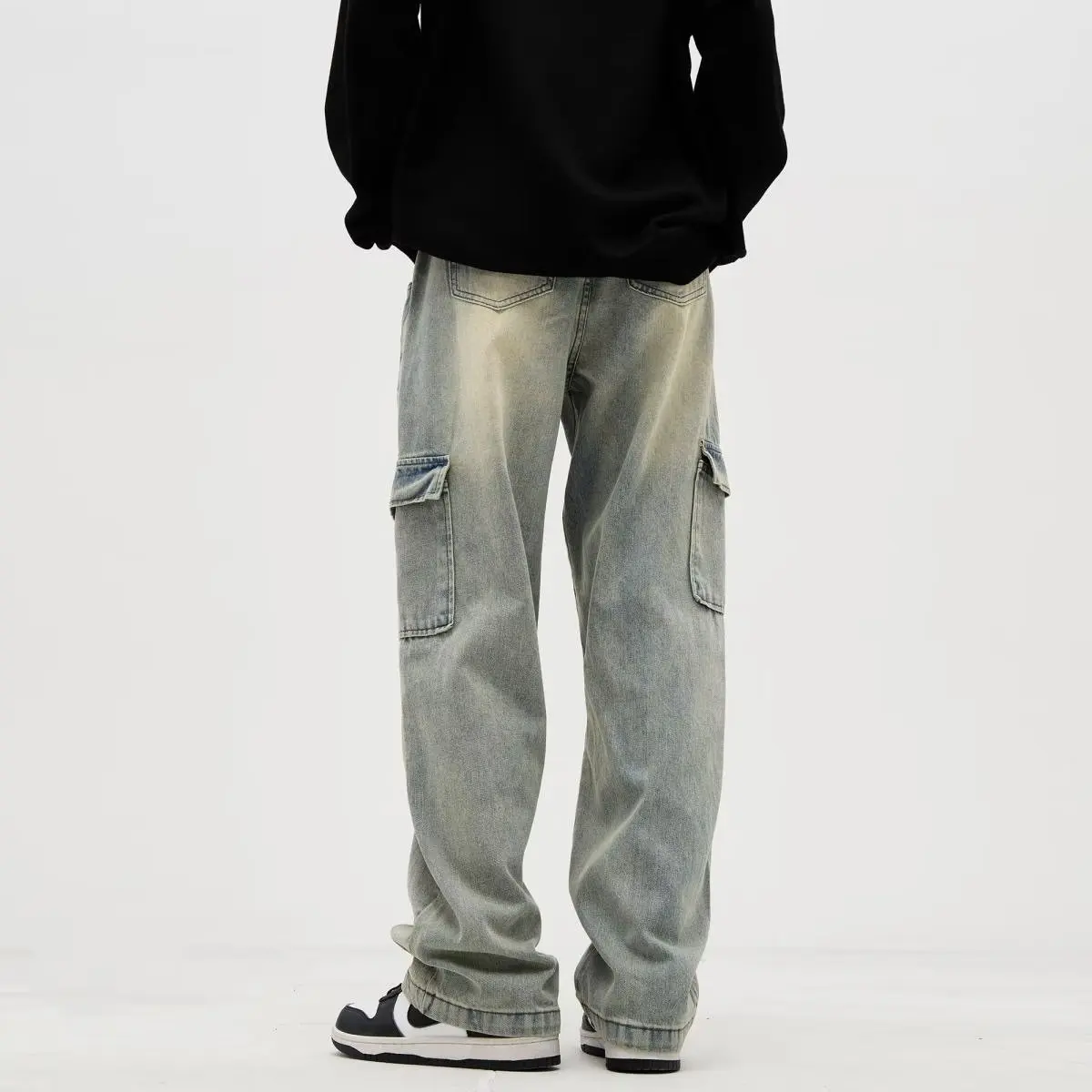 سراويل رجالية كلاسيكية غير رسمية Y2k جينز ممزق فضفاض للرجال سراويل جينز واسعة الساق جينز ملابس الشارع الشهير ملابس رجالية متوهجة #6