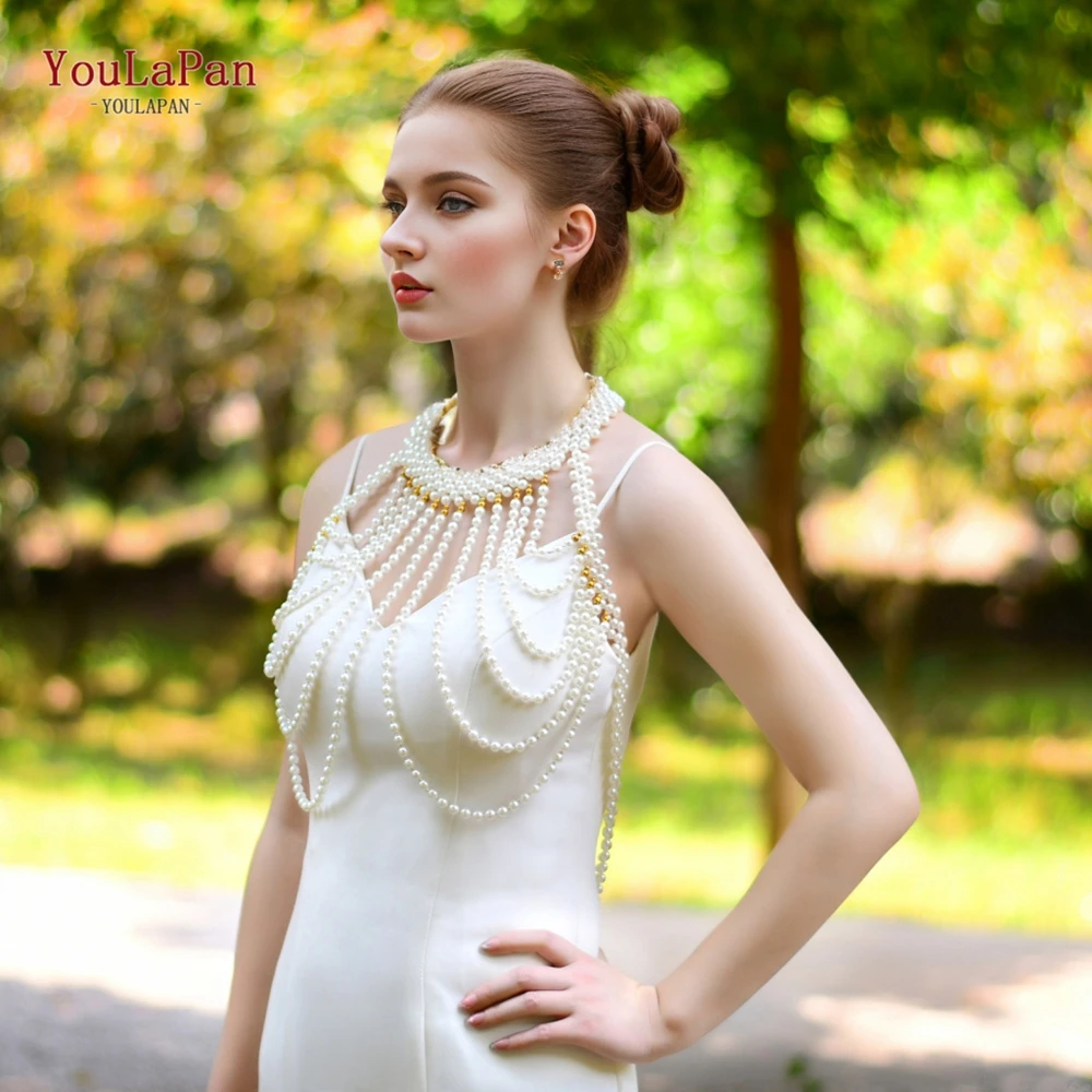 

YouLaPan Luxury Sexy Body Jewelry Pearl Necklaces For Women Multi Layered Pearl Strap Wedding Jackets Summer Women Shawl Top G49