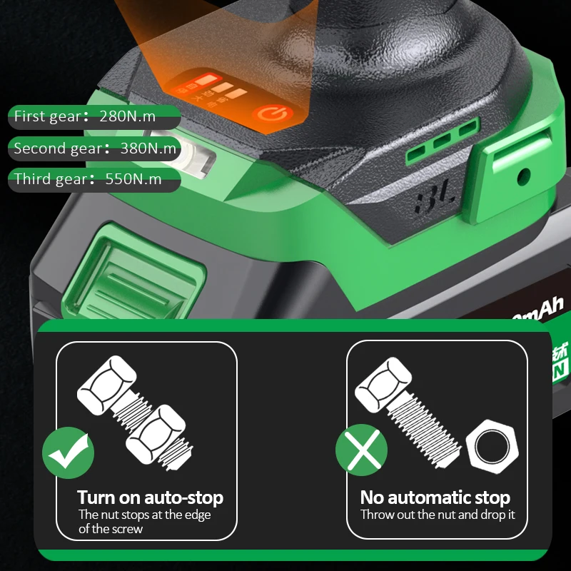 Imagem -04 - Laoa sem Escova sem Fio Chave de Impacto Elétrica Recarregável Chave Ferramentas Elétricas Compatível para 21v Bateria para Pneus de Carro sem Fio