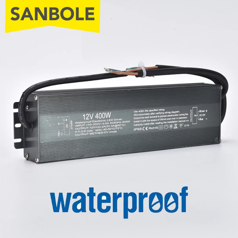 IP67 wodoodporny FS-400 ultracienki zasilacz impulsowy 12V 24V 400W sterownik LED światła transformator zewnętrzny
