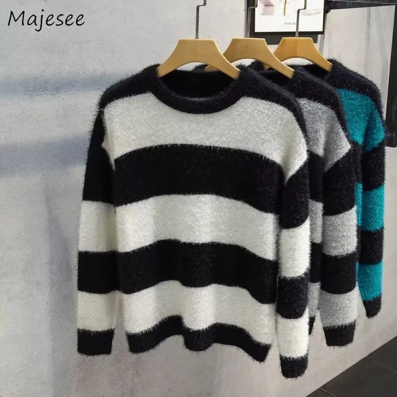 

Pullovers Men Striped Sweater Crewneck Vintage Teens Students Preppy Stylish Hipster Dynamic Personality Japanese Ulzzang Casual