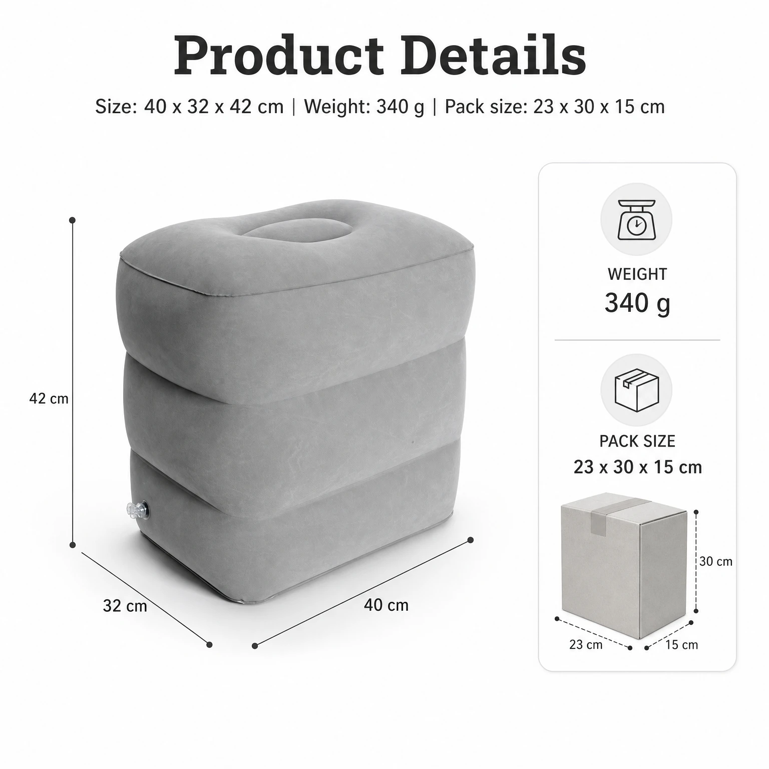 Travel Inflatable Footrest 3 Height Adjustable Thick PVC Anti-slip Leakproof Foldable Leg Cushion for Car Seat Airplane Train