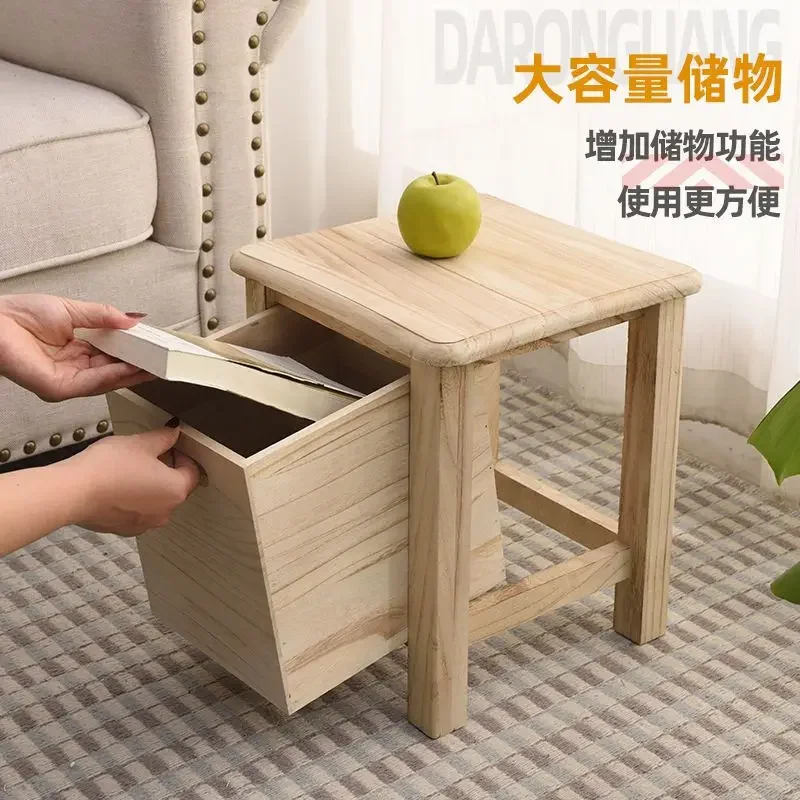 

Small Stool Household Solid Wood Low Ottomans Retro Shoe Changing Stools Adult Coffee Table Square Pouf Living Room Small Bench