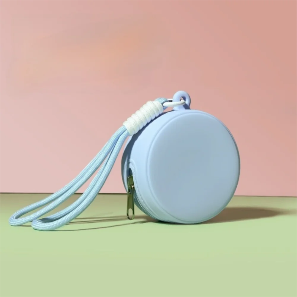 Small Size Silicone Earphone Bag Round Shape with Rope Data Cable Storage Bag Waterproof Zipper Closure Portable Storage Bag