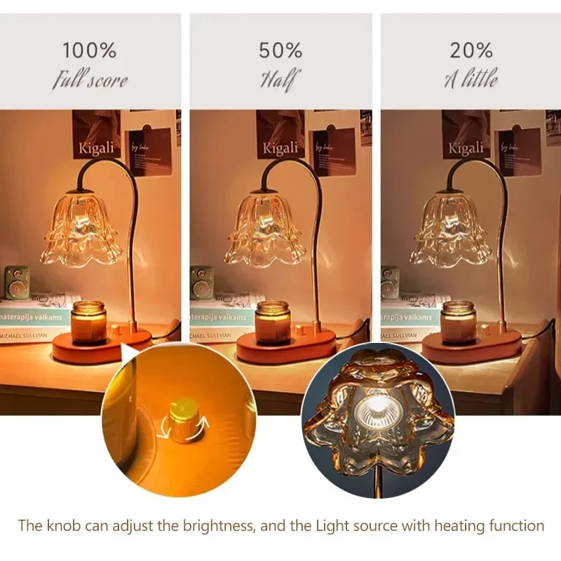 Wood Glass Table Lamp Vintage With Scented Wax Ambiance Decor Desktop Lights GU10 Knob Adjust Heating Aromatherapy Desk Lighting