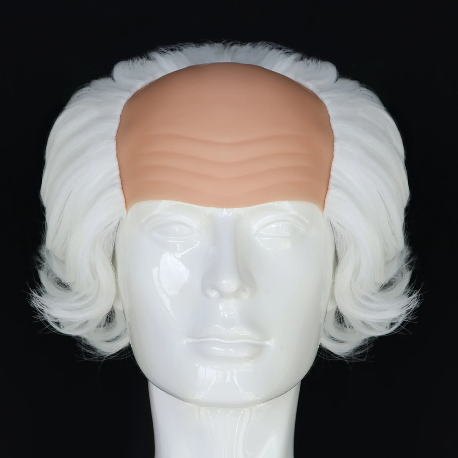 

Synthetic Short Funny Bald Hairstyle With Black And White Two Color Curly Wig Suitable For Men'S Dressing Wig