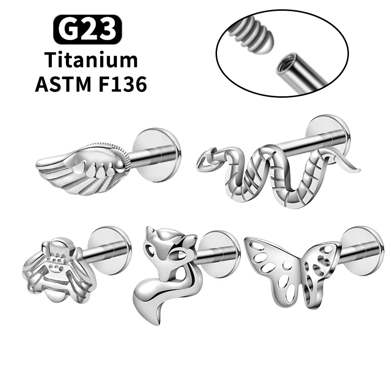 G23 Titan 16G Punk Fox Lippen-Piercing Labret Innengewinde Nasenstecker Tragus Helix Knorpel-Ohrringe Nasen-Piercing-Schmuck