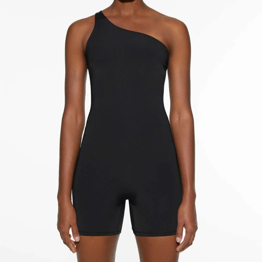 Women's Seamless Yoga Jumpsuit Sloping Shoulder Naked Feel Butt-Lifting Tight Fitness Gym Running Stretchy Jumpsuit Rompers