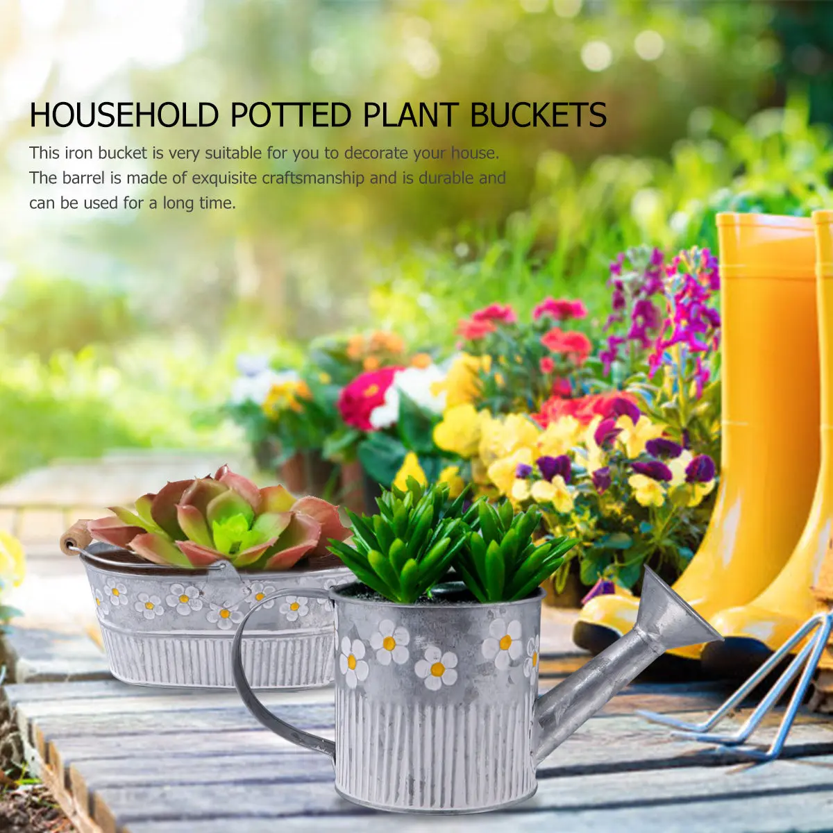 1 set Retro Iron Flower Bucket Large Pots Galvanized Vintage Gardening Home Decor Plant Utility Smooth Surface